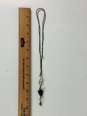 Black Leather Cord Necklace with Clear Beads